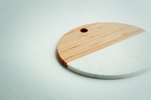 HANNSU Elegant Marble and Bamboo Circular Serving Board - GiftRetail MO6312