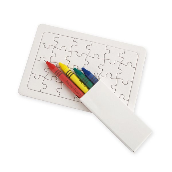 Claps 96889 - Creative White Puzzle Set with Crayons