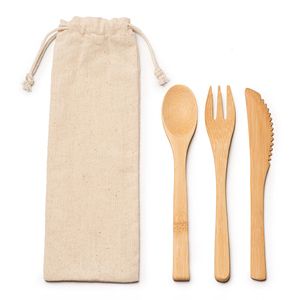 Stamina CU4117 - COLMER Bamboo cutlery set in a natural cotton drawstring pouch
