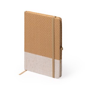 BERT A5 notepad with hard covers in natural straw and cotton - EgotierPro NB1344