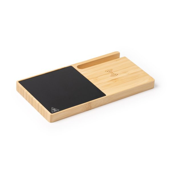 NASER Cup heater made of bamboo with 15W wireless fast charging tray and smartphone holder