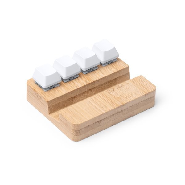 CLINTON Smartphone holder made of bamboo with mechanical anti-stress keys