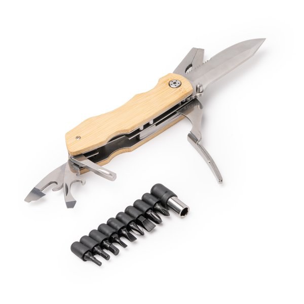 DANILO 5 in 1 multi tool made from stainless steel with a bamboo body