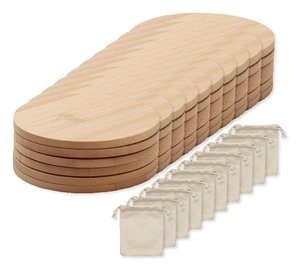 Pack of 100 GiftRetail MO6601 - BAYIN SET Eco-Friendly Bamboo Coasters Set with Cotton Bag